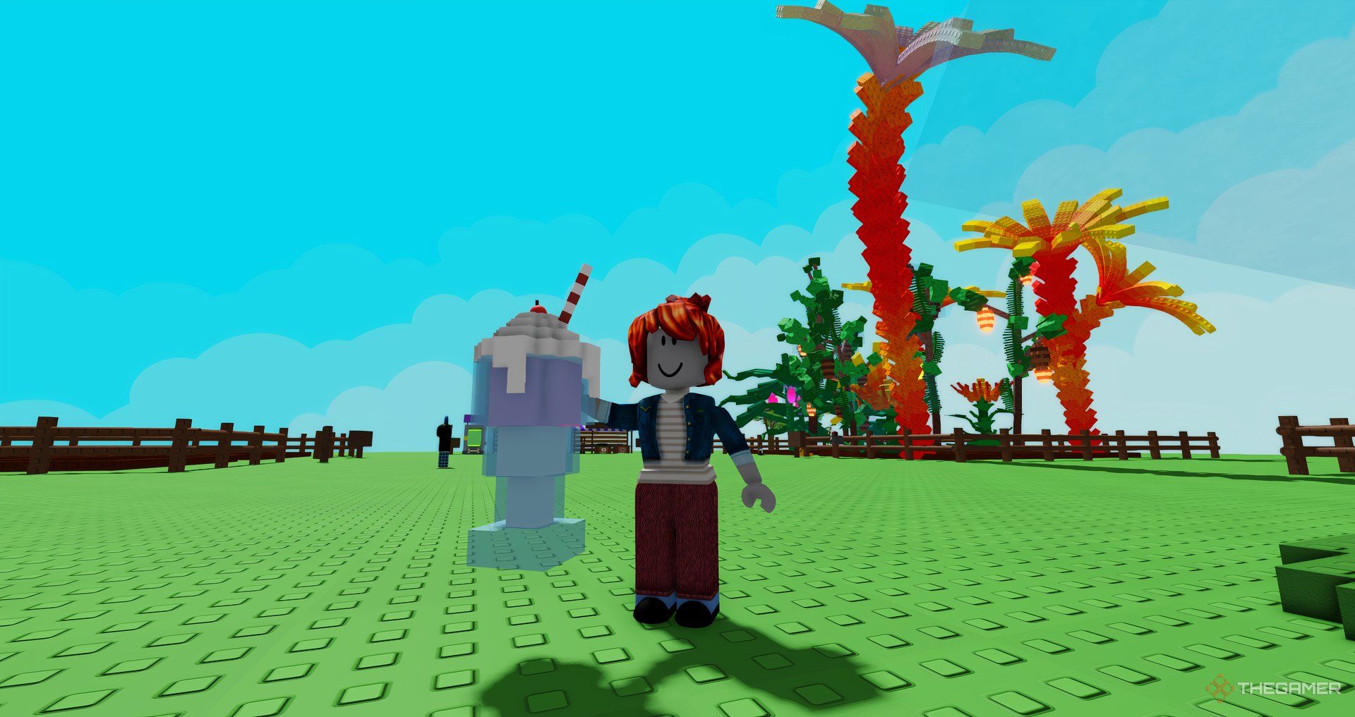 A player holding a smoothie in Roblox Grow a Garden.