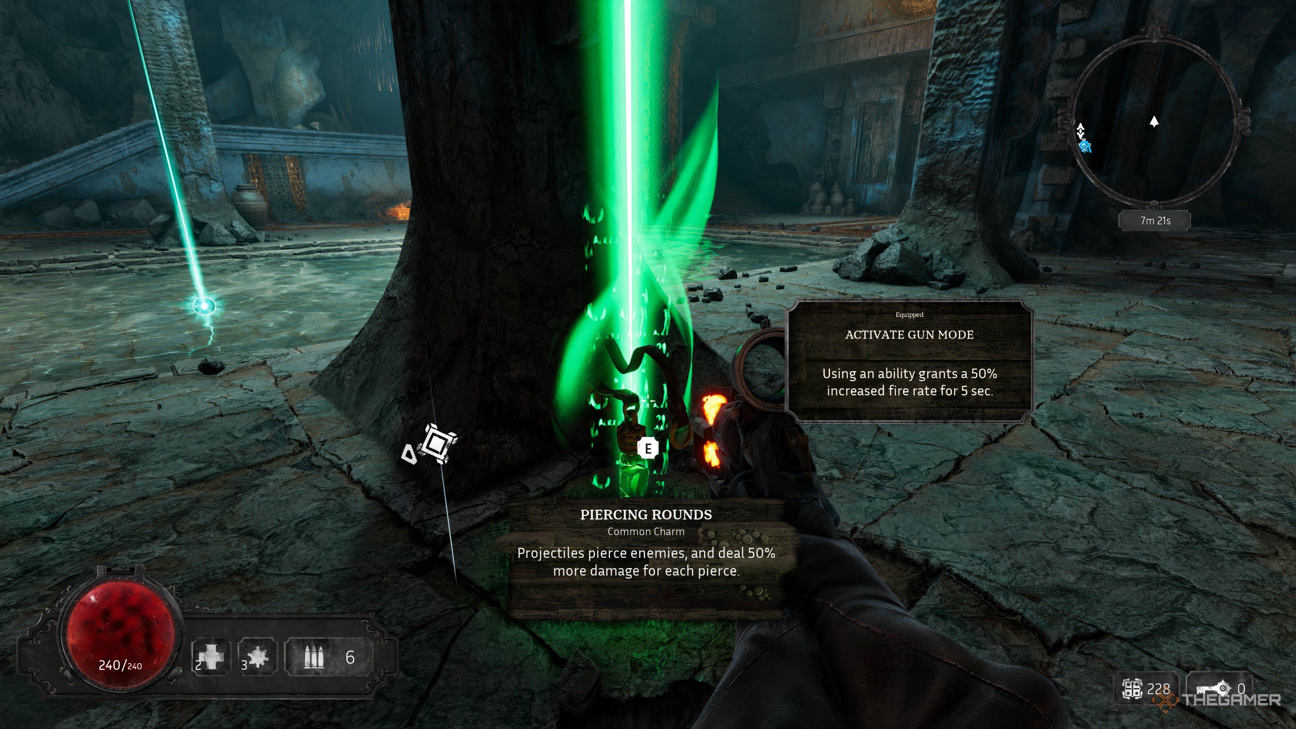 The piercing rounds charm found by a player in Abysuss in the abandoned temple.