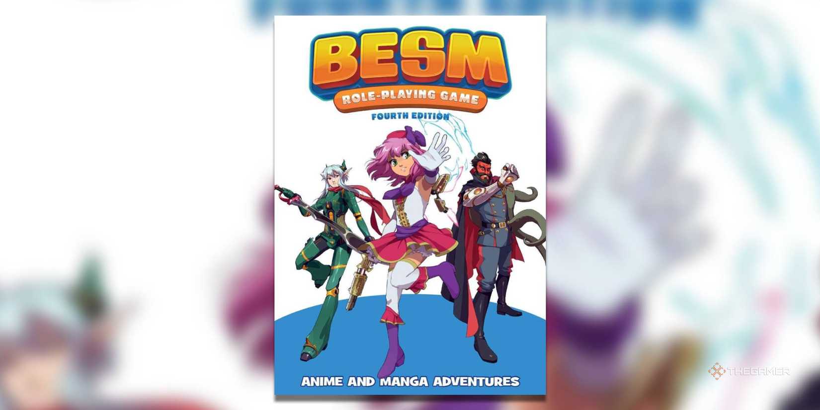 an elf warrior, magical girl, and tentacled military officer are featured on the cover of BESM 4th Edition.