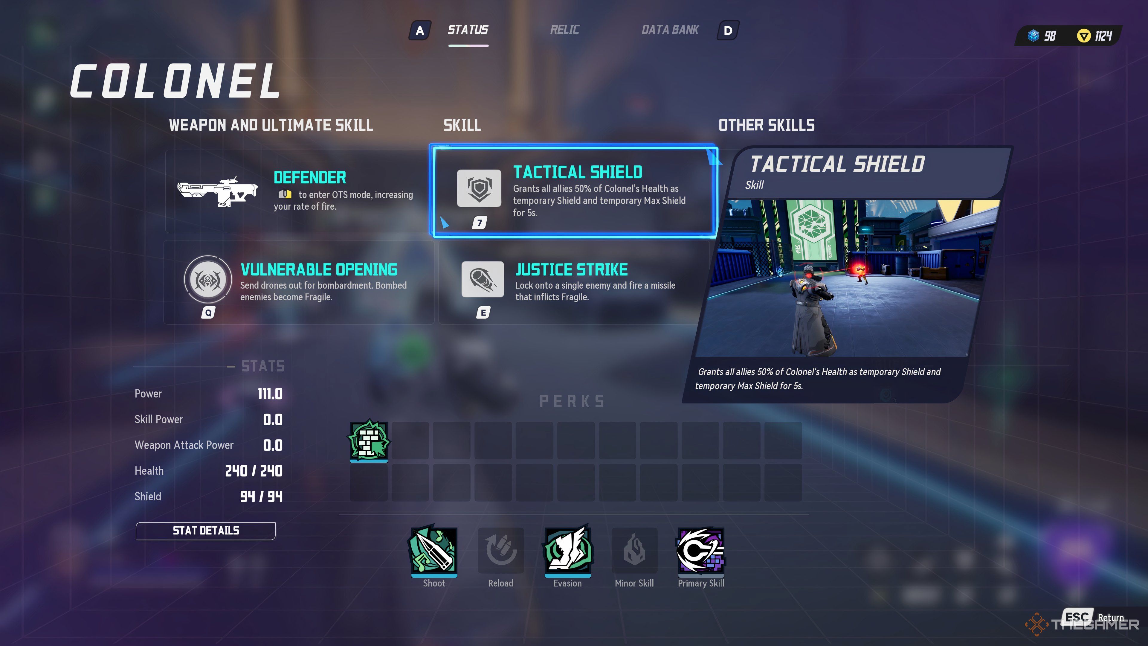 Colonel's Skill Page in Terminull Brigade.