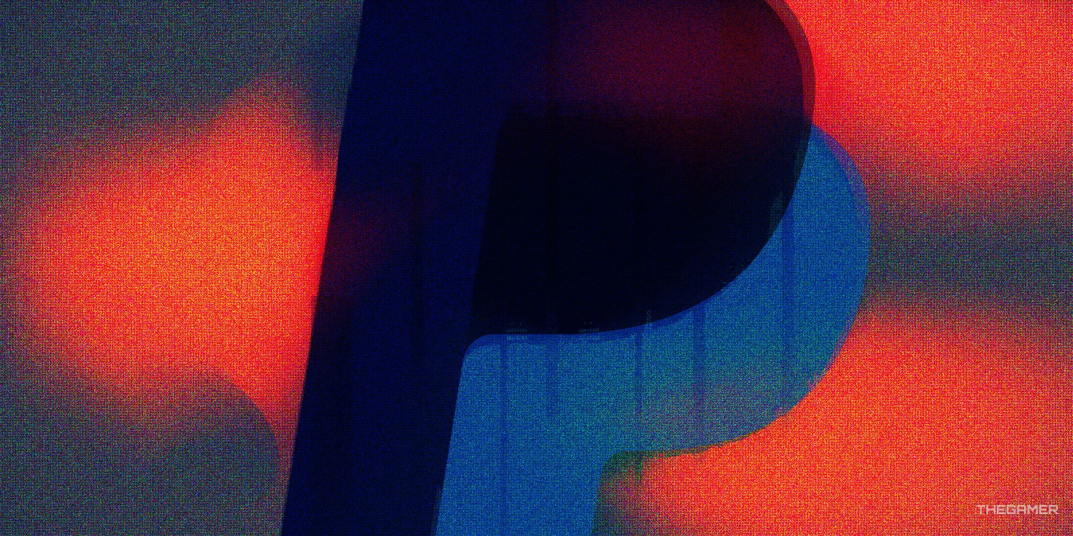 Distorted PayPal logo bleeding onto a grainy red canvas.