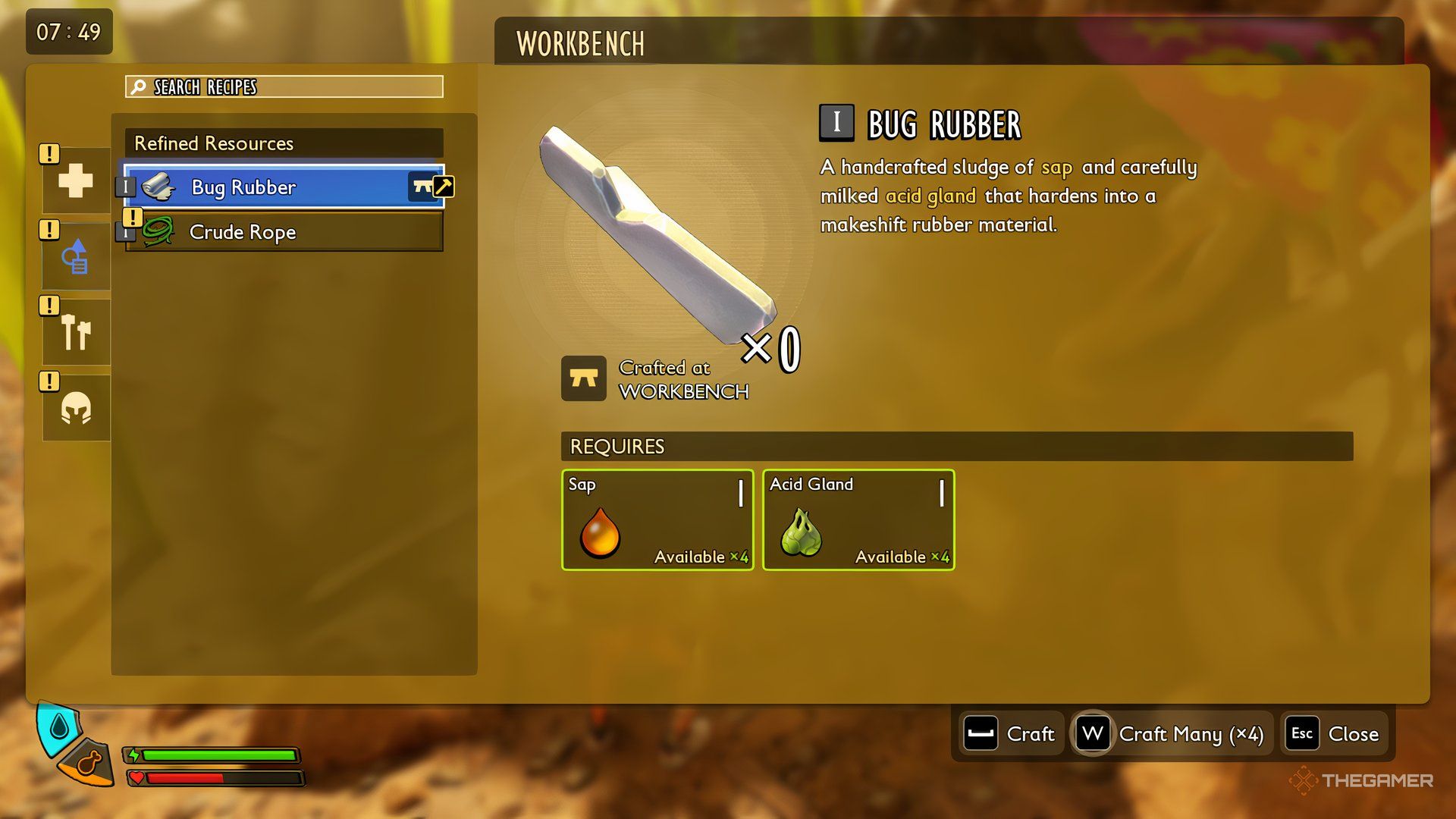 In the craft meir in the World Unchanged in Ground 2. Bug rubber item is selected.