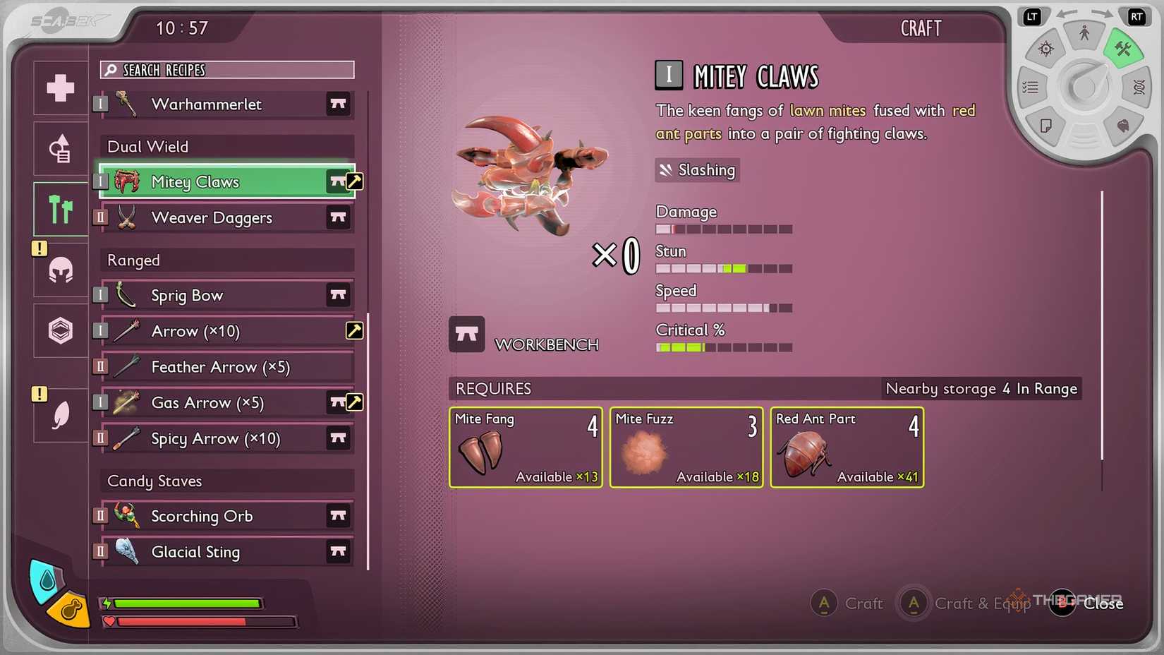 Two dual volatilization weapons are grounded on the work bench menu.