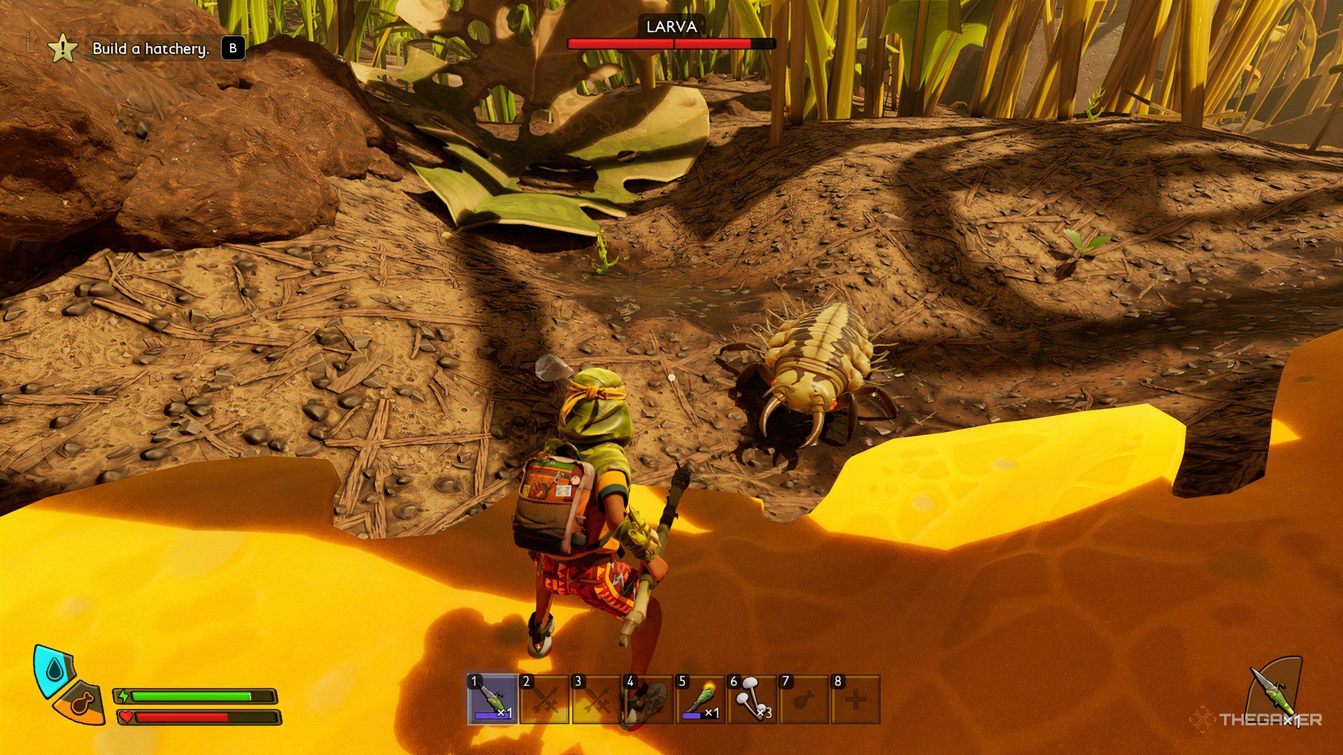 A player is standing in Larva on the ground.