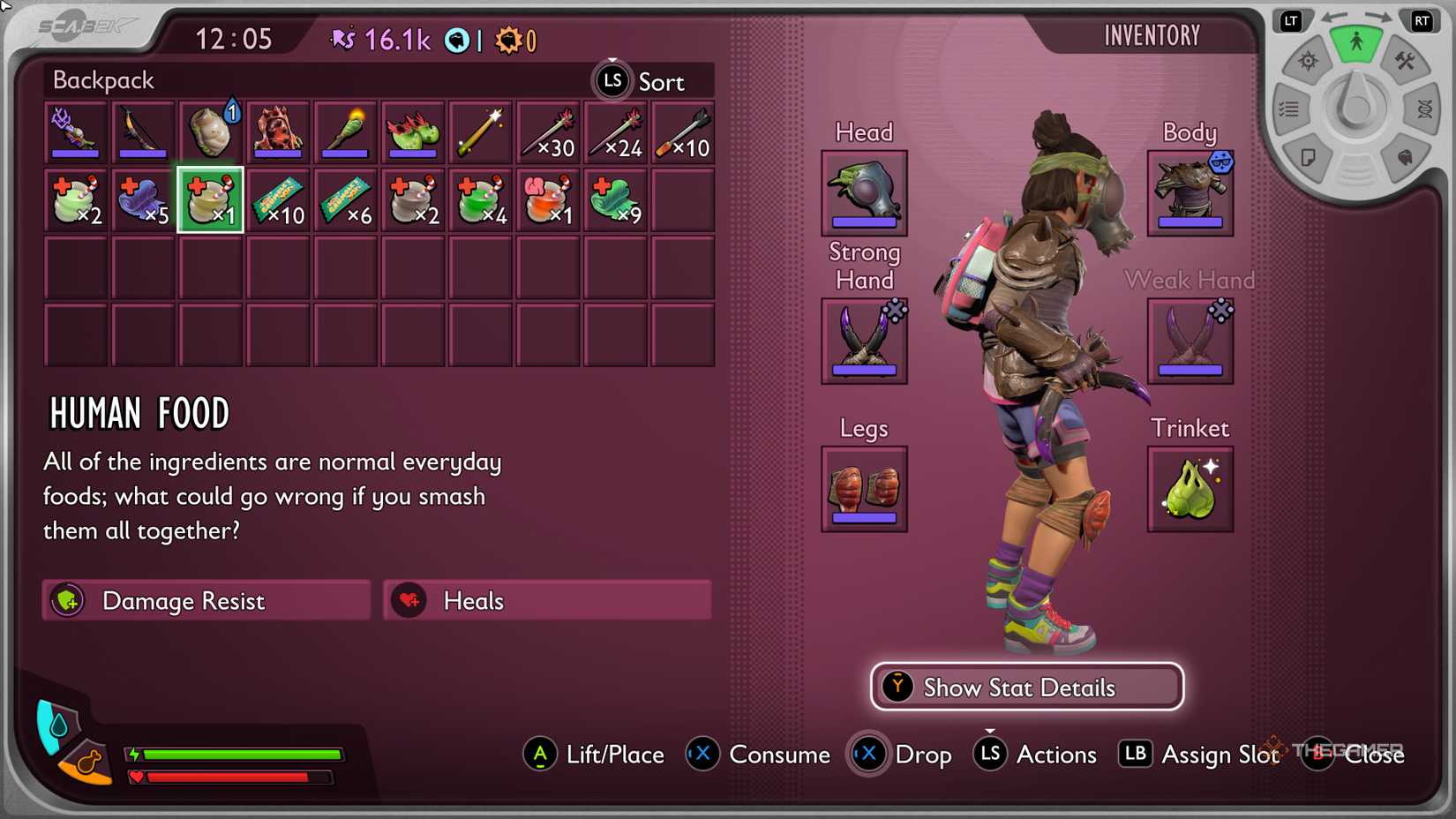 The human food smoothie in Ally's backpack menu in Grounded 2.