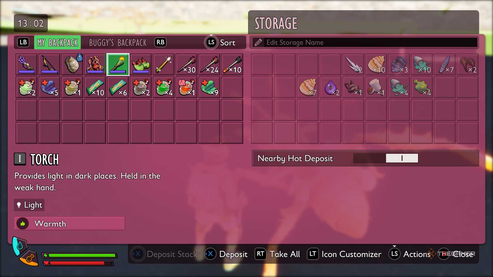 The torch in Ally's backpack menu in Grounded 2.