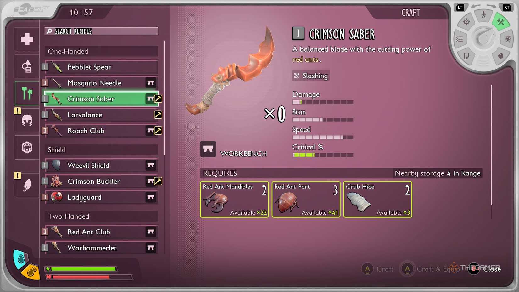 I grabbed the weapon with two hands on the work bench menu.