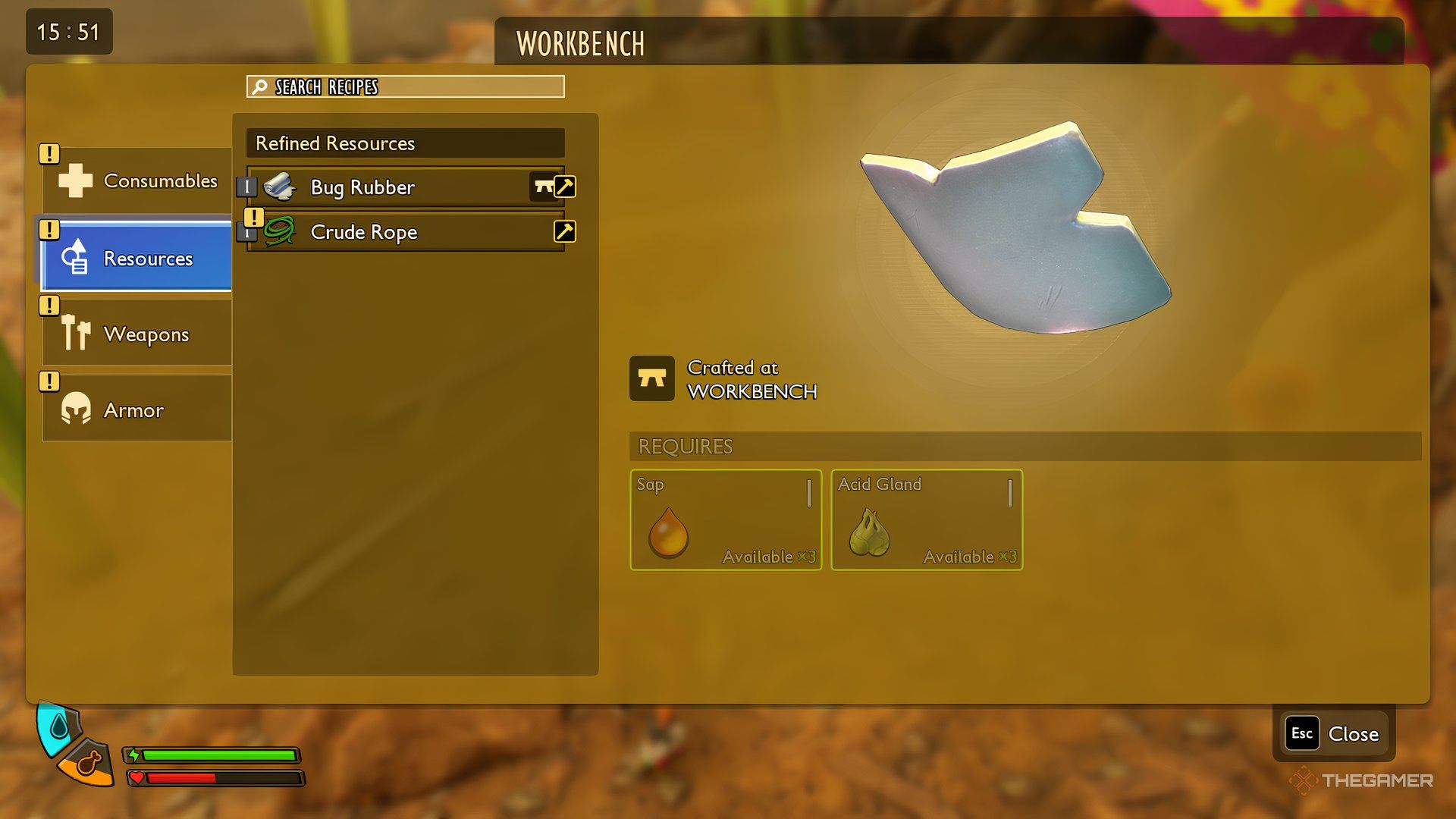 A player in source menu in ground 2. Resource tab bug is selected by showing up.