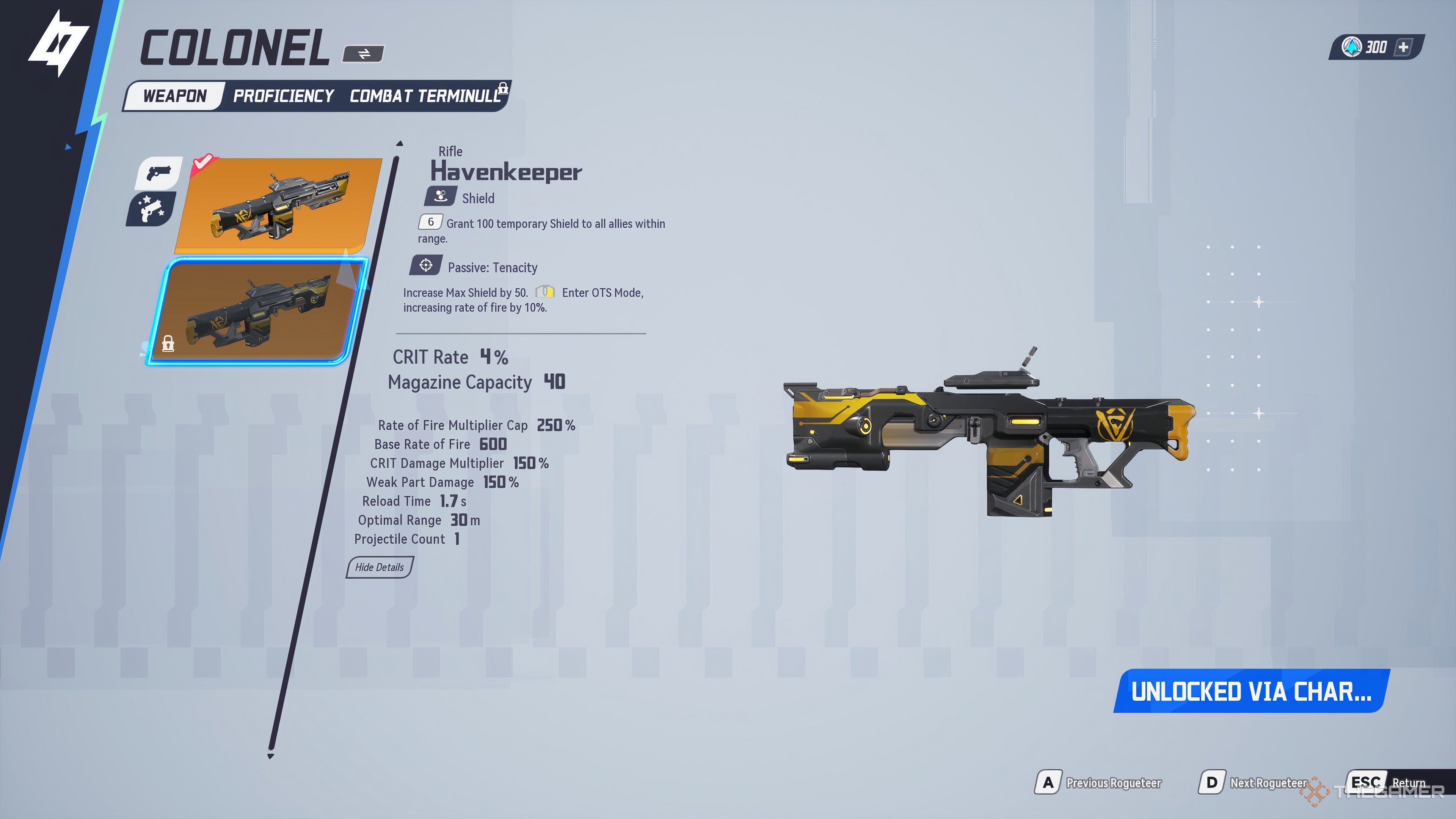 Havenkeeper Rifle Weapon Page for Colonel in Terminull Brigade.