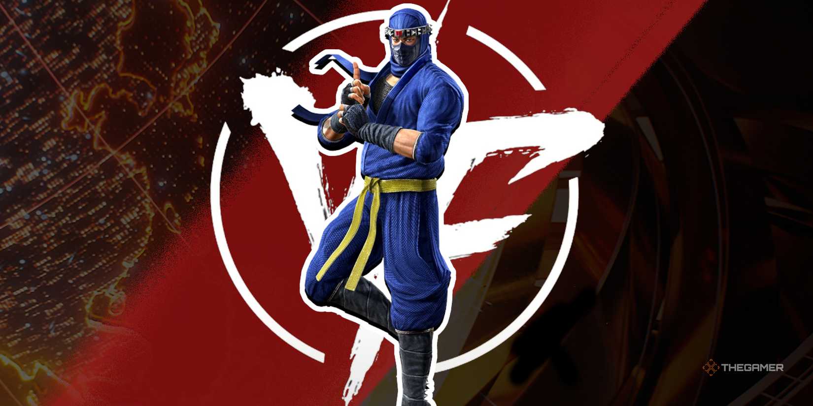 Kage-Maru poses in front of the Virtua Fighter 6 logo.