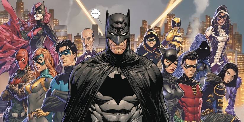 Batman was surrounded by a bat family who looked at the camera at Tom King's Batman Run.