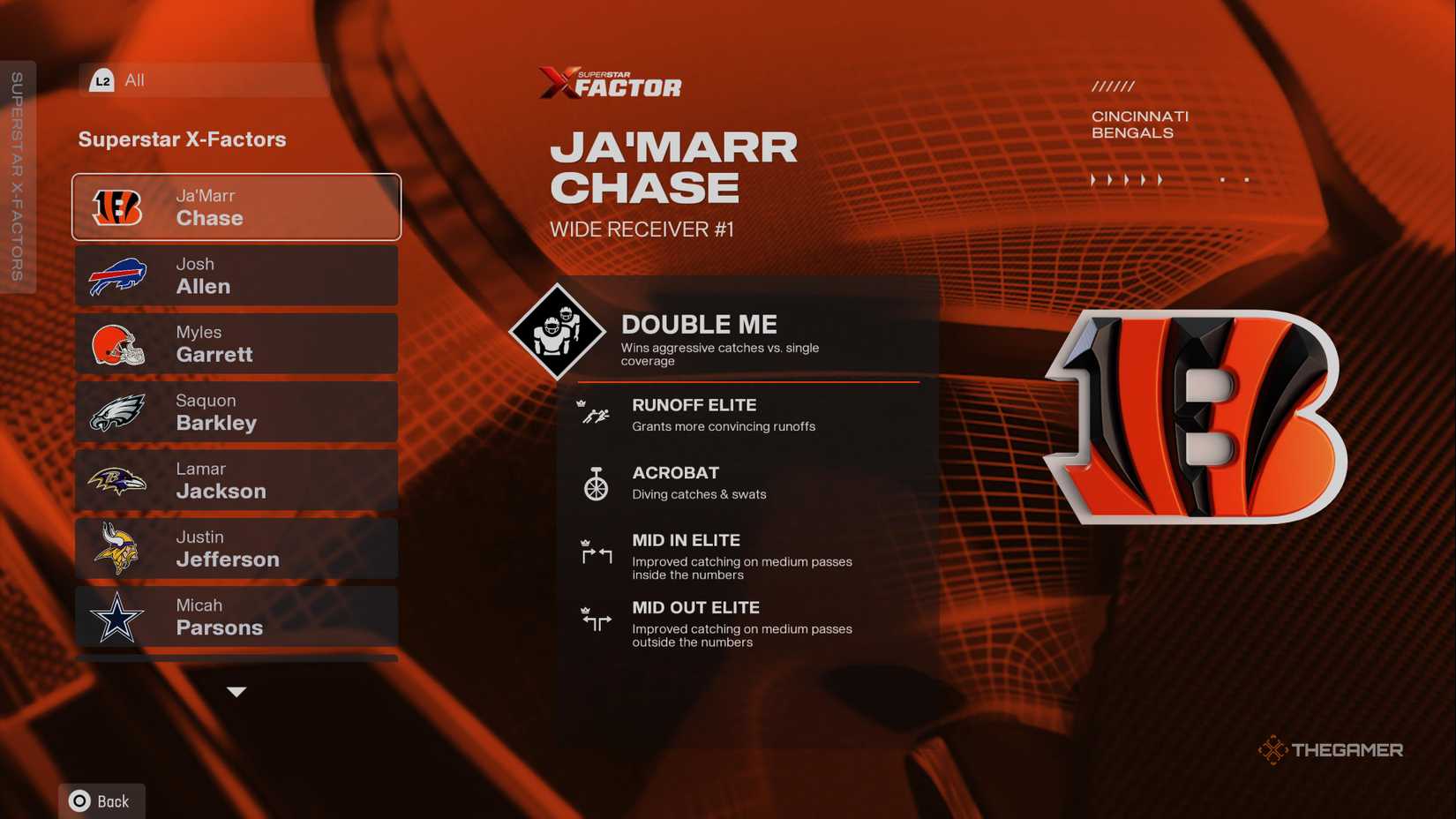 Ja'Marr Chase's X-Factor description screen in Madden NFL 26.