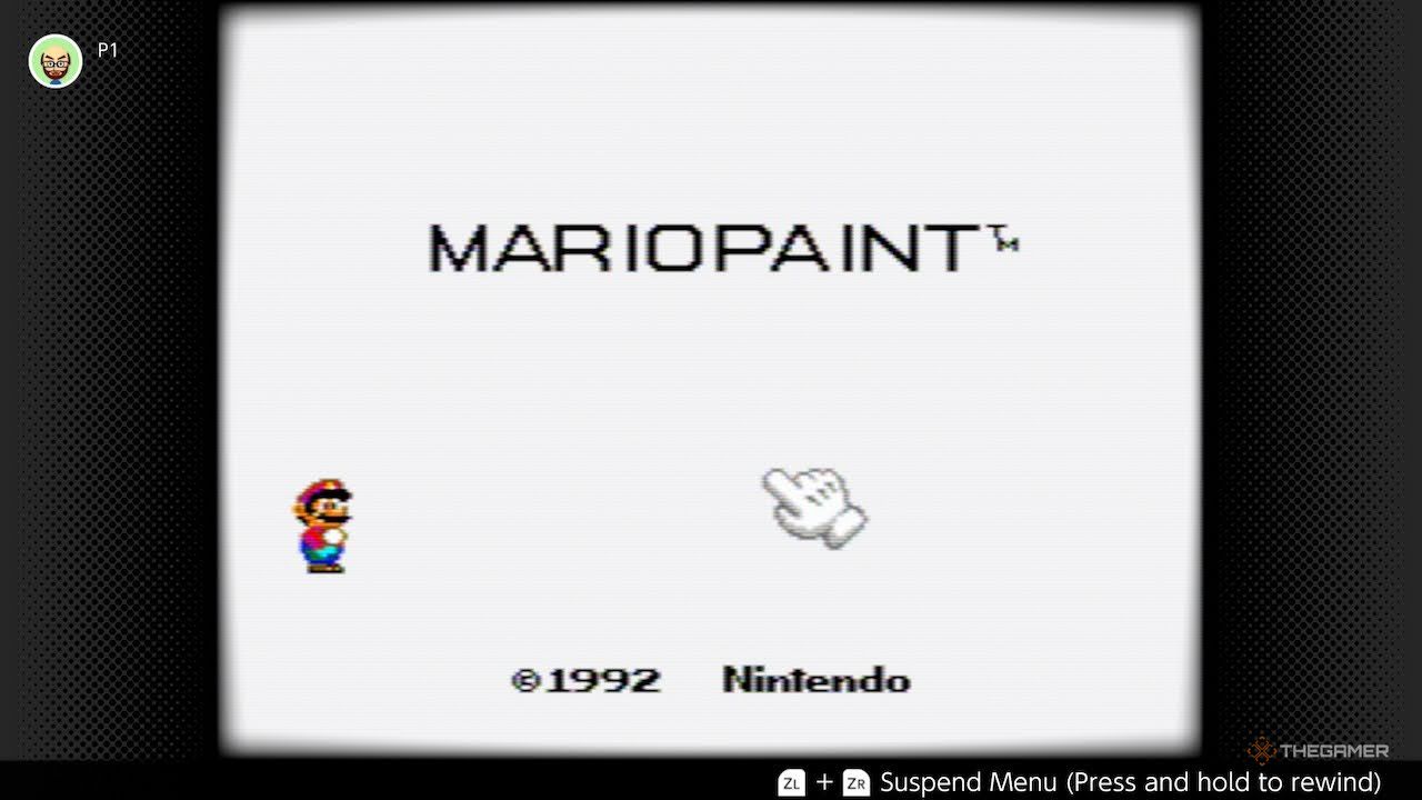 Mario color Home screen, showing a small pixelored Mario.