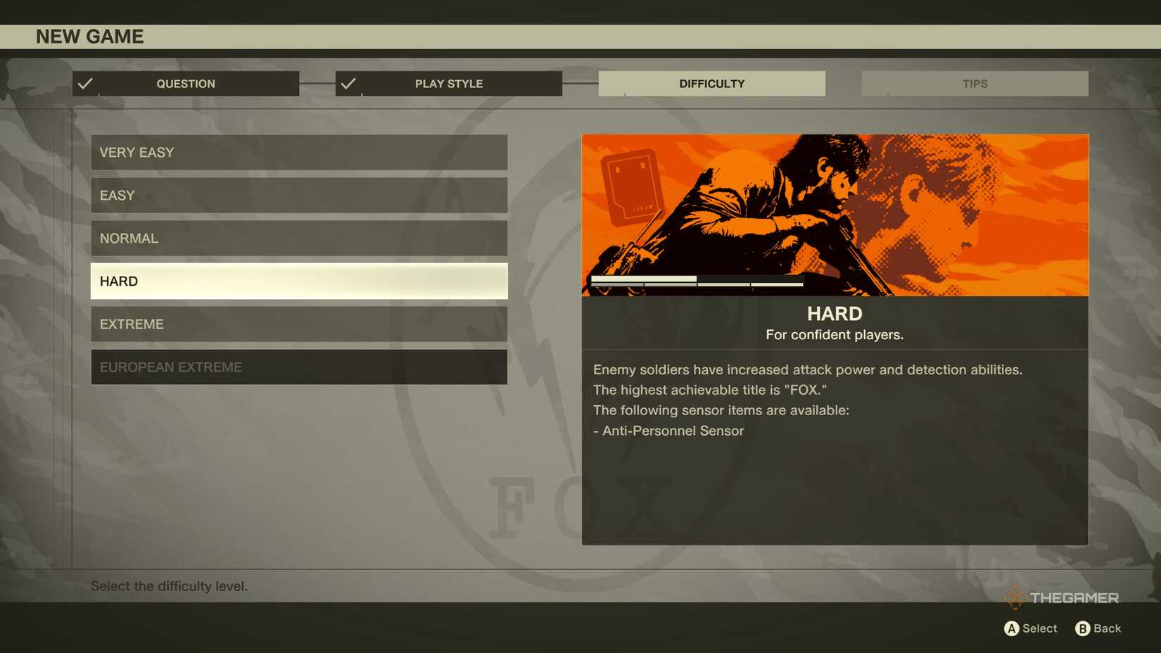 An overview of the Hard difficulty in Metal Gear Solid Delta: Snake Eater, showcasing the enemy's increased damage output and detection abilities.