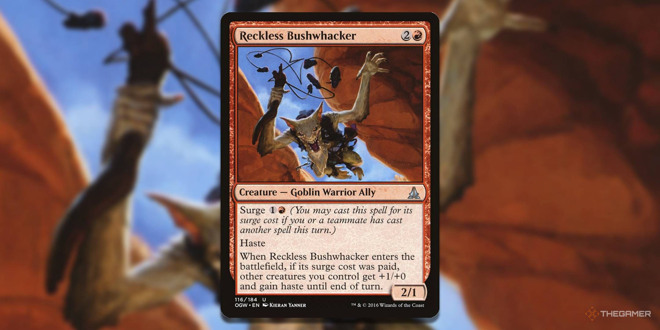 MTG reckless Bushwhacker card with background art.