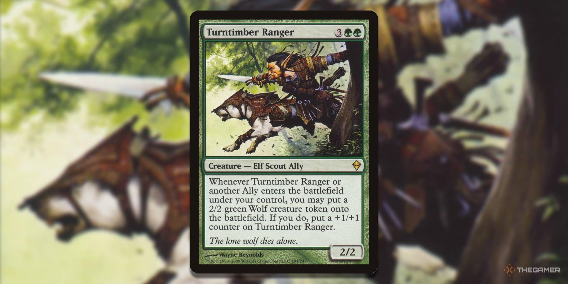MTG Turntimber Ranger card with background art.