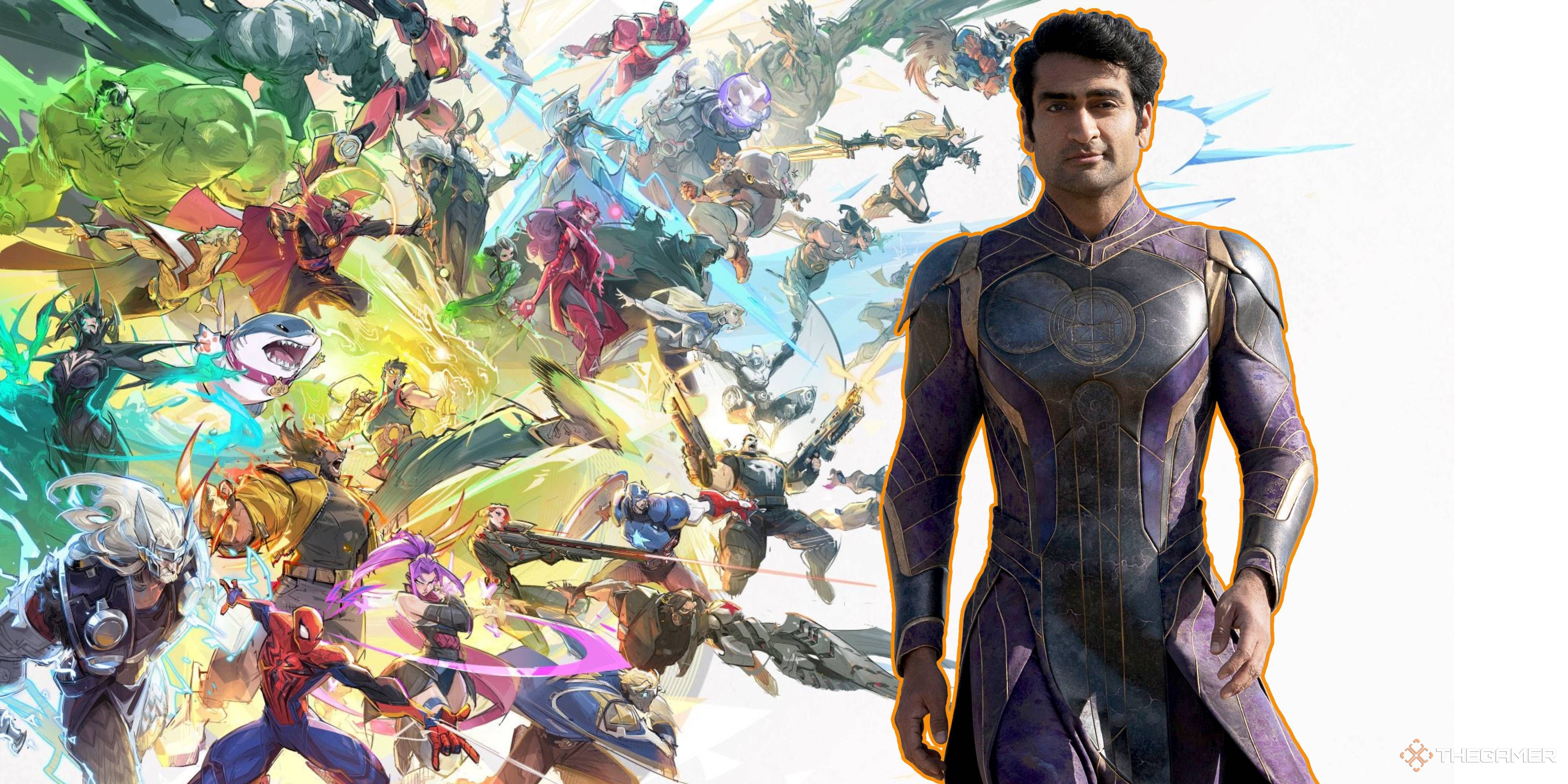 kumail nanjiani as kingo next to the marvel rivals roster.