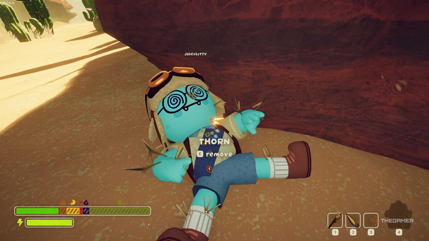 PEAK A fallen scout in the desert covered in thorns.