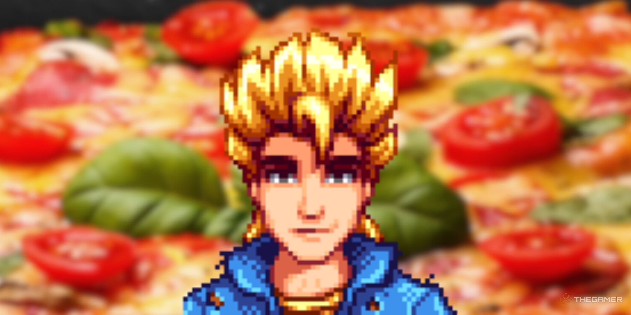 Sam of Stad Valley in front of the pizza image.