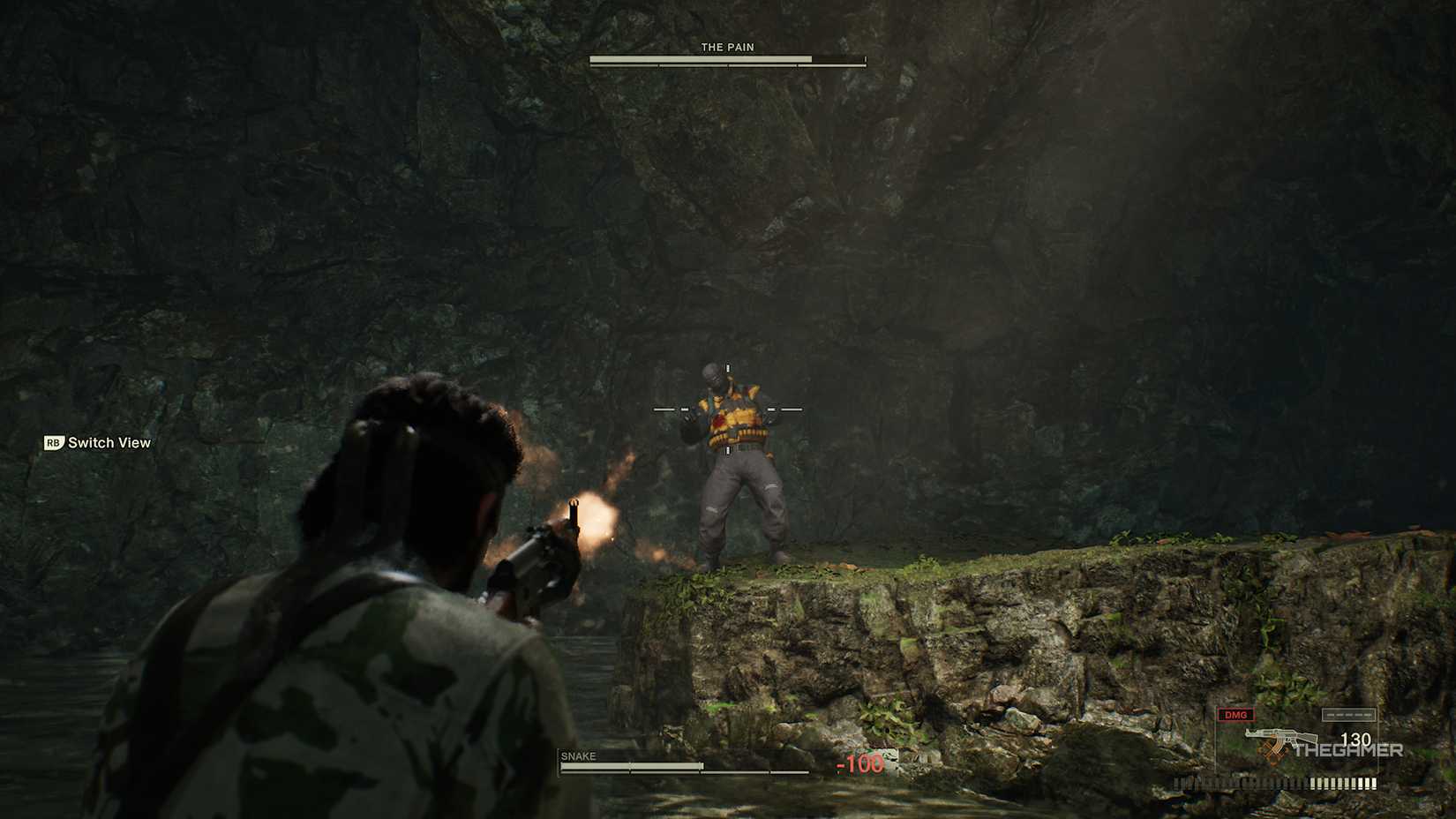 Snake shooting at The Pain with the AK-47 in Metal Gear Solid Delta Snake Eater.