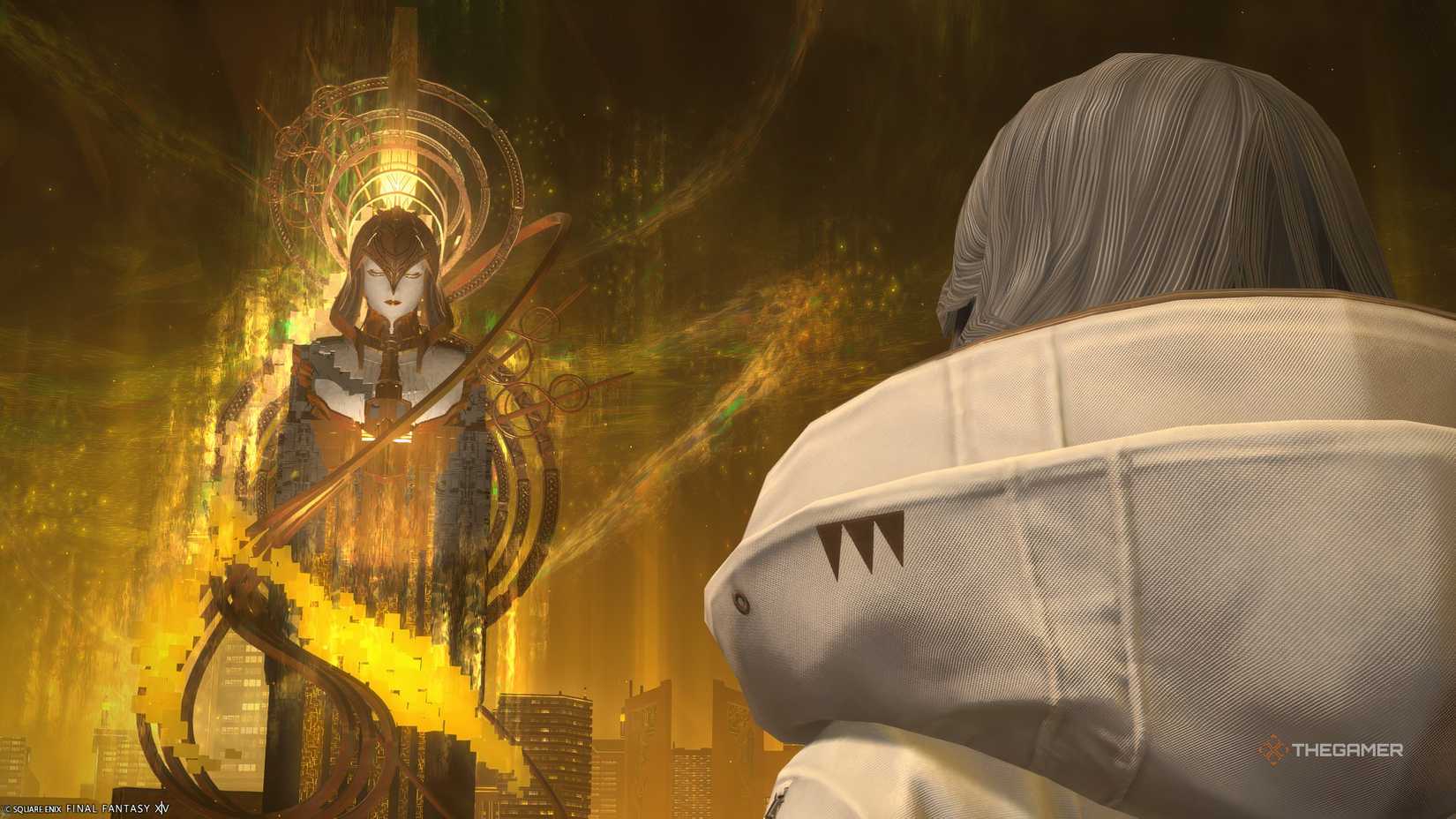 Sphene looking up at the terminal in Living Memory in Final Fantasy 14.