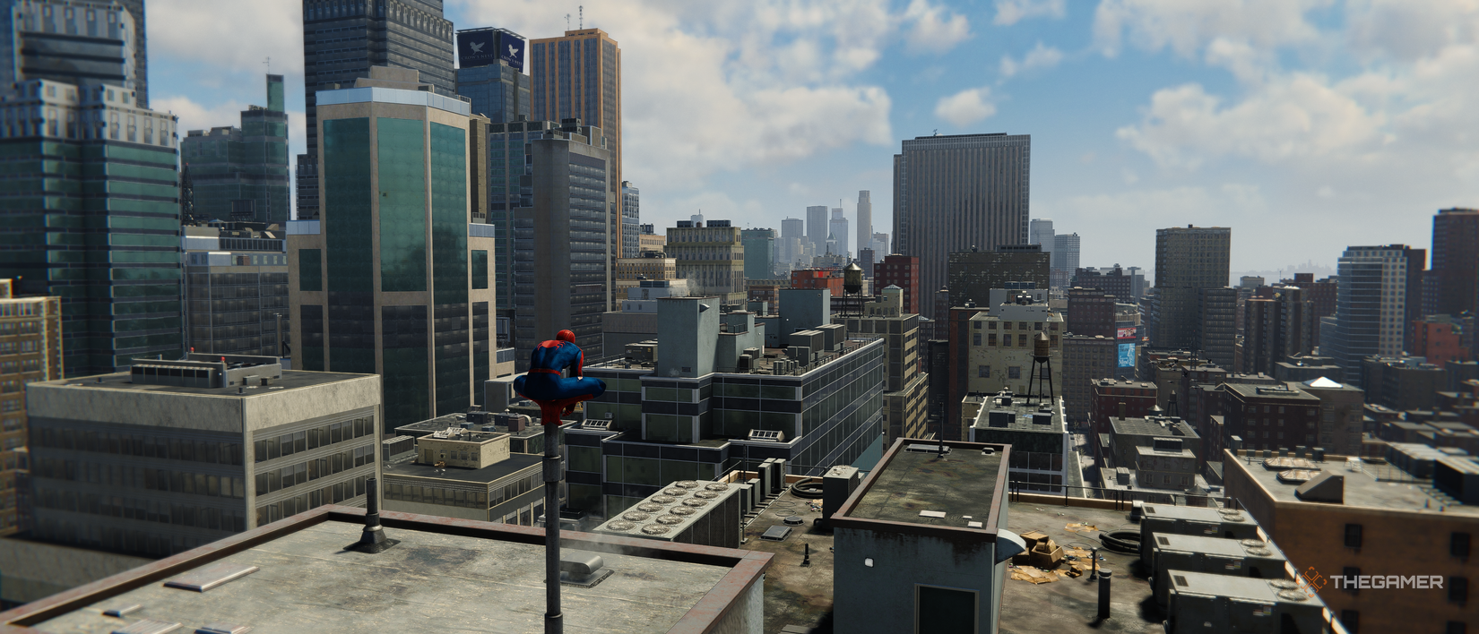 Spider-Man PC peter looking out over city.