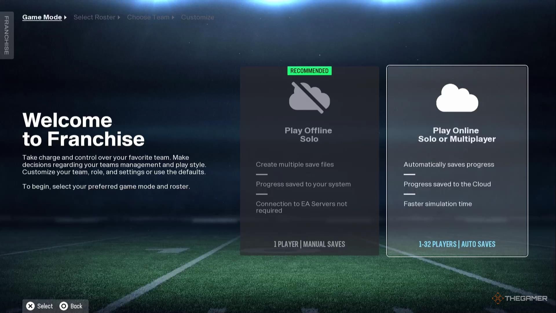Online franchise starts at Madden NFL 26.