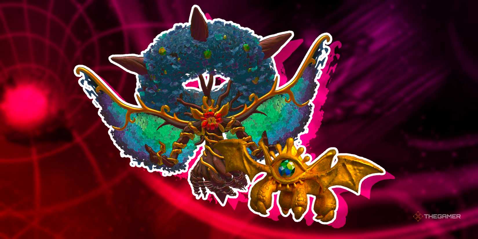 The Master Crown alongside its Gem Apple Tree form from Kirby's Return To Dreamland Deluxe.