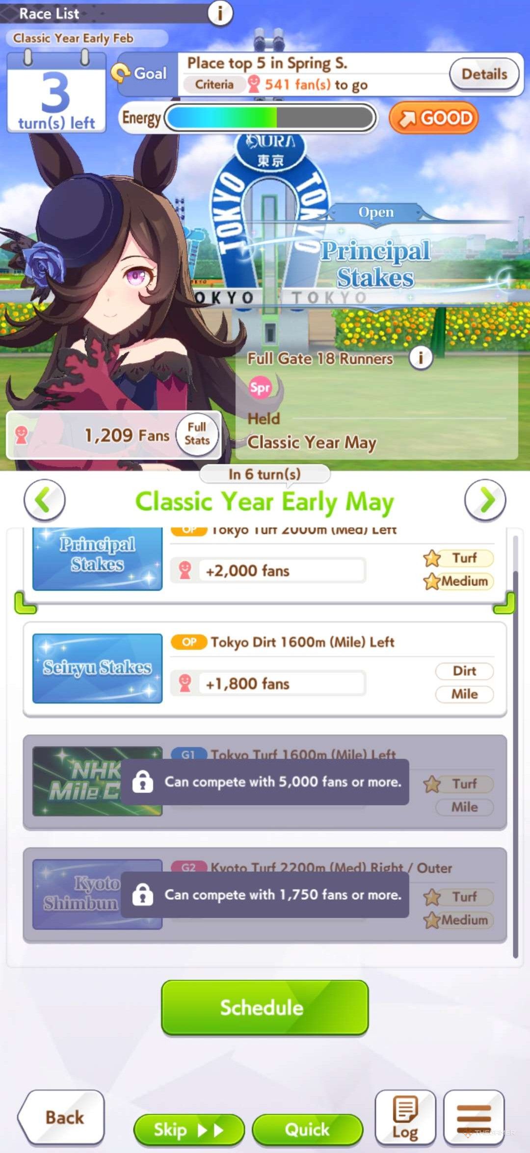 NHK Mile Cup is displayed in the racing menu in Umamusume Pretty Derby.