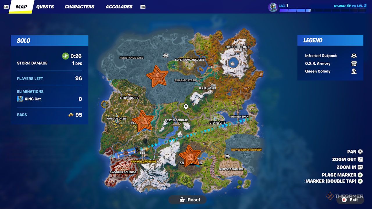 Queen places on the map in Fortnite.