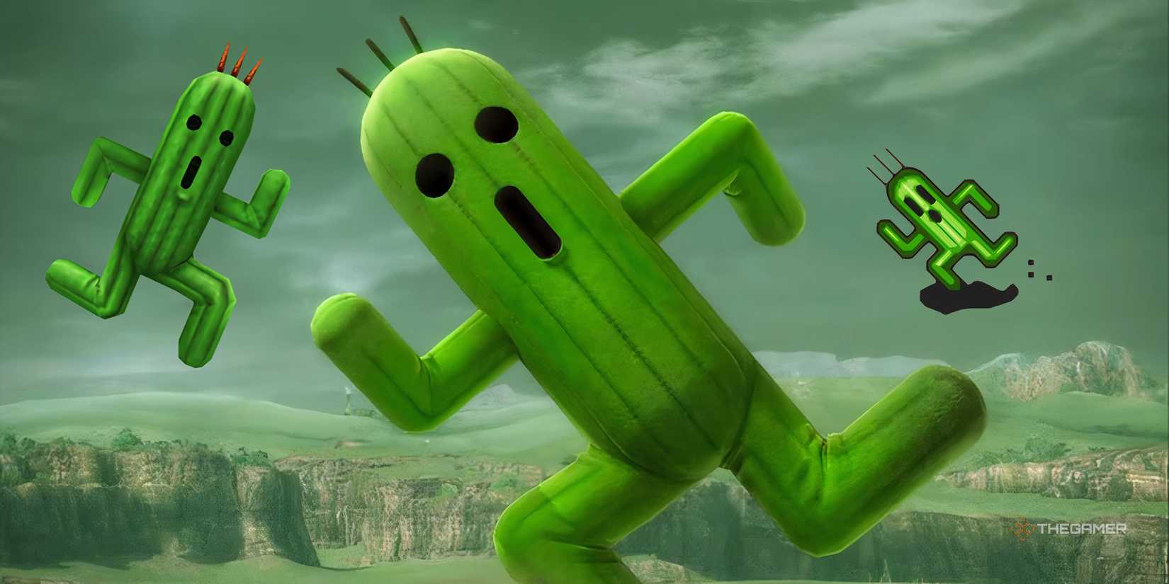 Various Cactuar designs from Final Fantasy games.