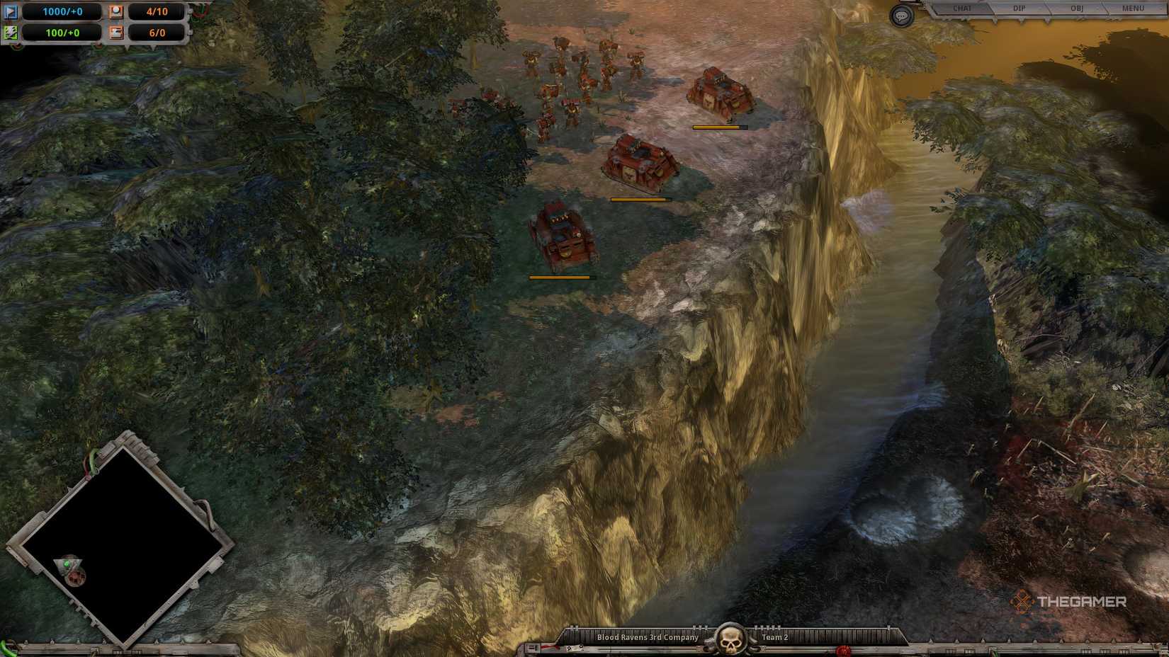 The player using Whirlwind Tanks against an enemy postion in Warhammer 40K: Dawn of War: Definitive Edition.